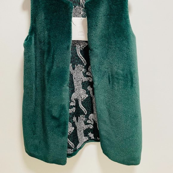 NWT Diane Von Furstenberg Faux Fur Trench Vest in Hunter Green Size Small - Picture 7 of 9